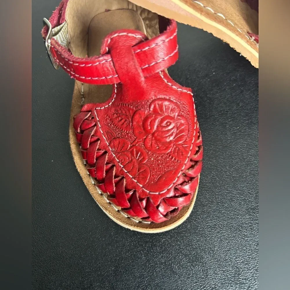 Mexican Huarache Red Sandals lil girl Size 7c